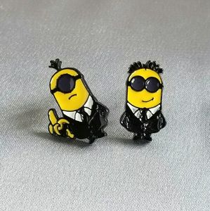 New Minions as men in black stud earrings